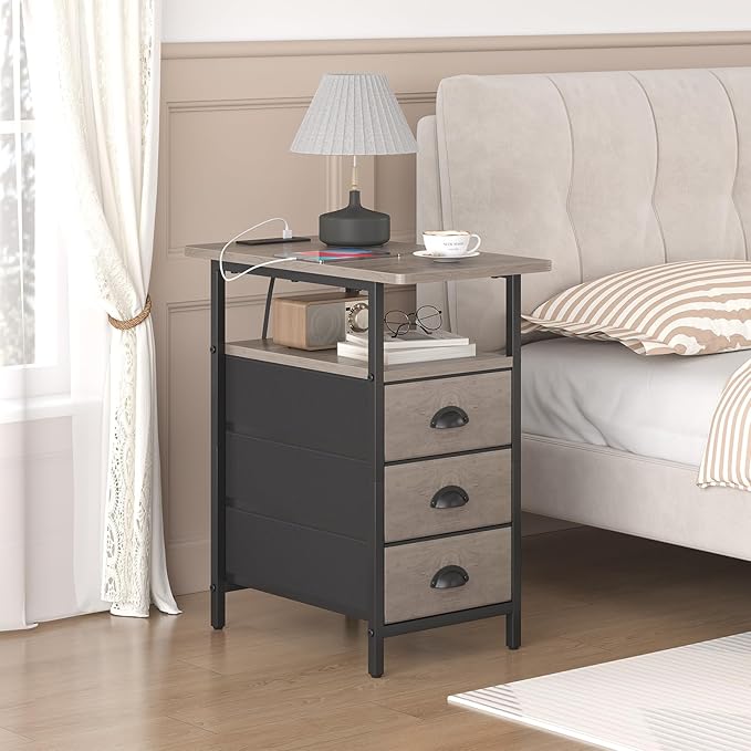 End Table with Charging Station, Side Tables Livingroom with USB Ports and - Image 6
