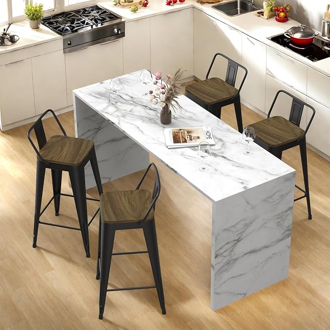 Black Bar Stools Set of 4, Metal Bar Stools - Image 7