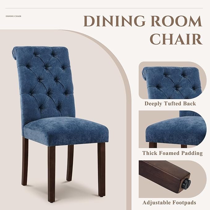 COLAMY Button Tufted Dining Chairs Set of 6, Parsons Upholstered Fabric Dining - Image 4