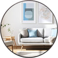 36 inch Dark Grey Circle Wall Mirror, Brushed Titanium Metal Framed Round Mirror by UMZODO