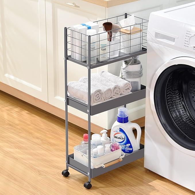KINGRACK Slim Storage Rolling Cart, 3-Tier Metal Utility Cart - Image 7