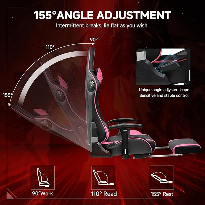 GTPLAYER Gaming Chair with Bluetooth Speakers and Footrest, Ergonomic Gamer - Image 5