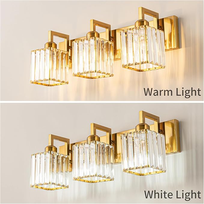 Modern Bathroom Vanity Light 3-Lights Gold Crystal Wall Lamp Bathroom Modern - Image 4