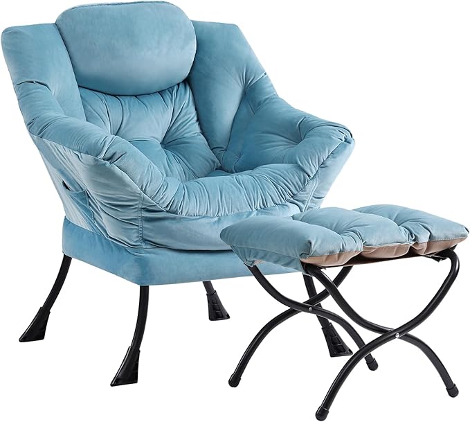 Cozy Lazy Chair and Ottoman, Large Contemporary Accent Lounge Chair Set by Givjoy