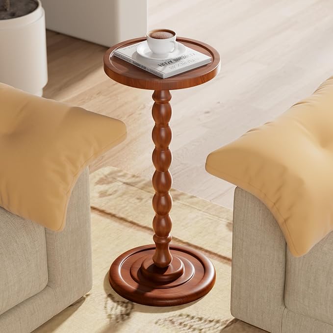 Solid Wood Drink Table, Rubber Wood‌ Small Round Side Table - Image 2