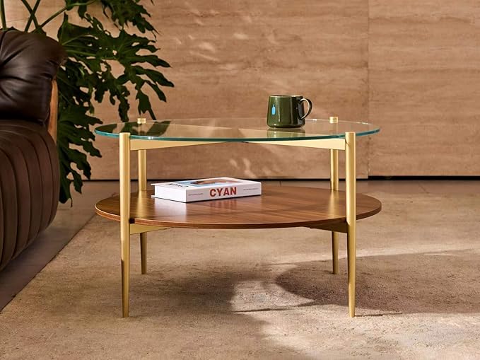 Shrine Round Glass Coffee Table, Mid-Century Modern Design, D30 x H17 in - Image 5