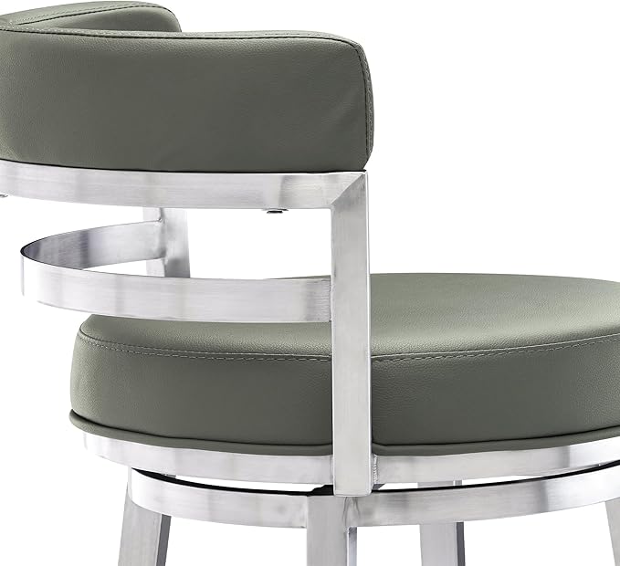 Armen Living Madrid 26" Counter Height Swivel Modern Gray Faux Leather and - Image 7