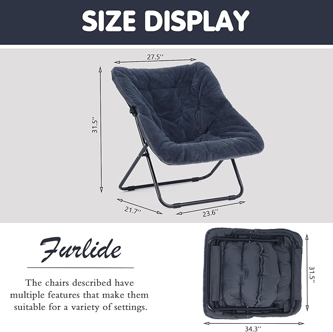 Saucer Chair, Comfy Doorm Chairs, Oversized Folding Faux Fur Chair, Foldable - Image 3