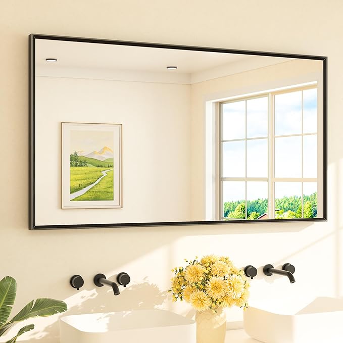 TETOTE Black Bathroom Mirror for Over Sink 55" x 30" Large Matte Black Beveled by TETOTE
