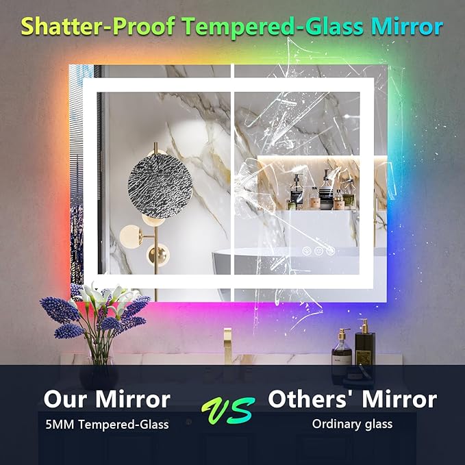 24x36 Inch RGB LED Bathroom Mirror Front Light and RGB Backlit Lighted Vanity - Image 6
