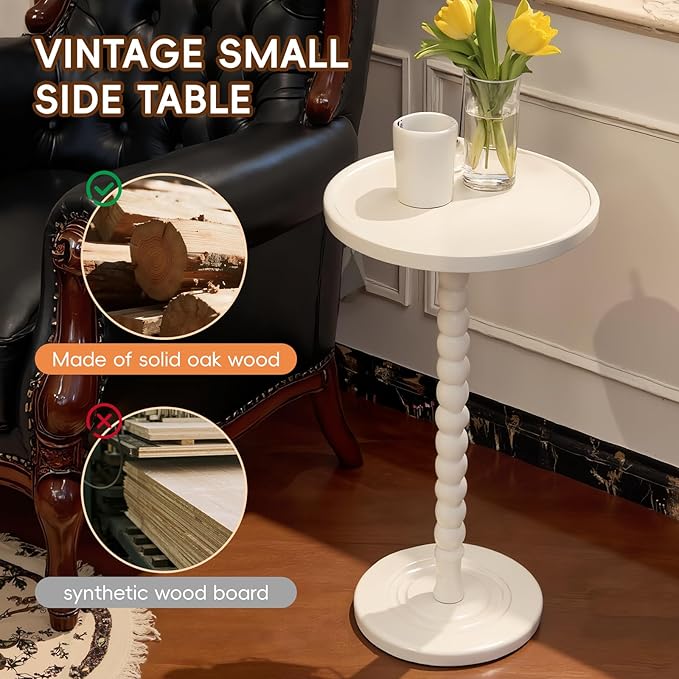 Small Accent Wood End Table, 12inch Round Bedside Table, Natural Side Table - Image 3