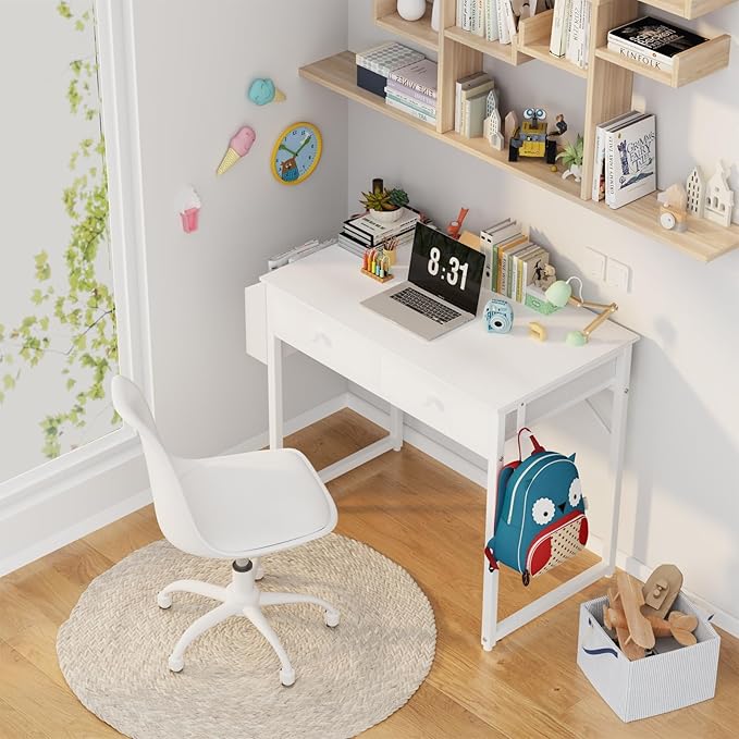 Lufeiya Small White Desk with Drawers - Image 2