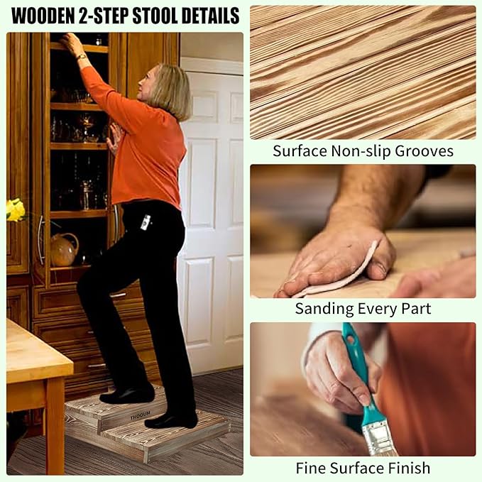 Wooden 2 Step Stool for High Beds, Moderate & Applicable 2-Step Stools for - Image 4