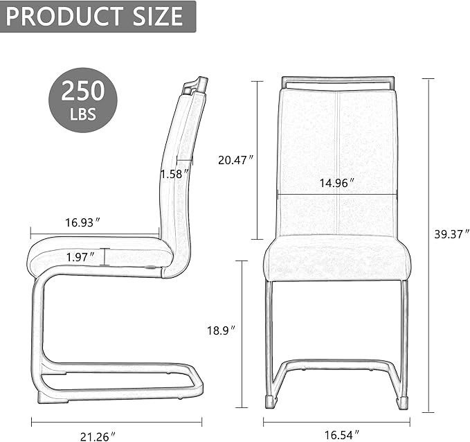 Modern Dining Chairs Set of 8, High Back Kitchen Chairs, Faux Leather Side Chair - Image 3