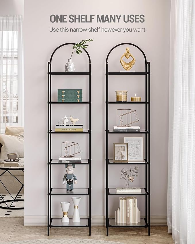 Bookcase Bookshelf, Tempered Glass Bookshelves, Slim Shelving Unit - Image 3