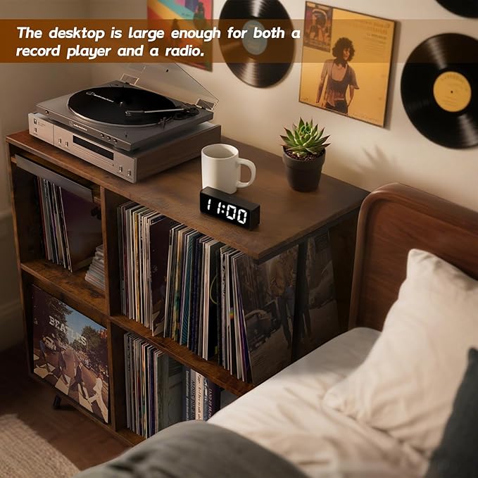 3 Tier Record Player Stand, Flip Top Record Player Cabinet, Mid Century Record - Image 4