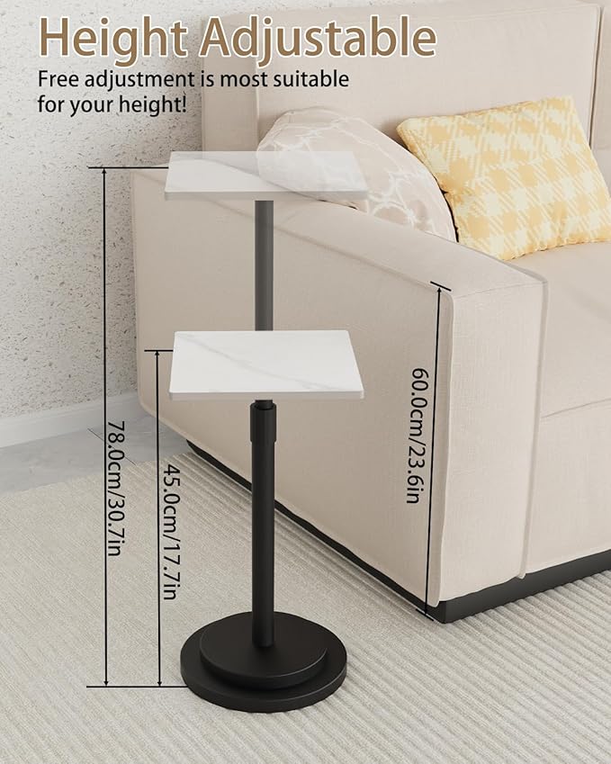 Versatile End Table with Metal Base, Height Adjustable, Vintage Square Indoor - Image 3