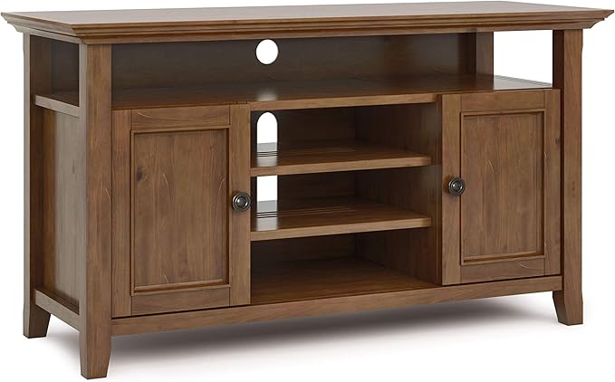 SIMPLIHOME Amherst 54-inch Wide Solid Wood TV Stand in Medium Saddle Brown by SimpliHome