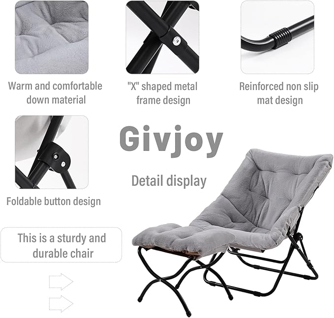 Comfy Folded Chair with Ottoman, Oversized Folding Faux Fur Chair Soft Furry - Image 4