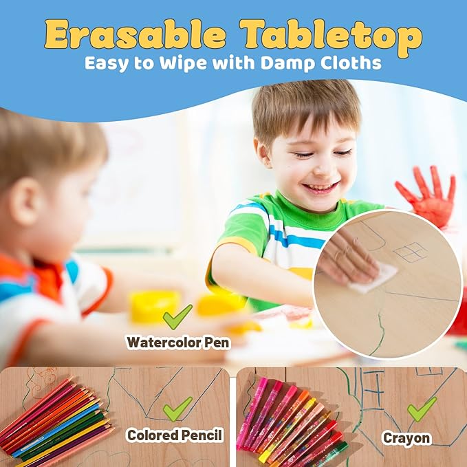 FUNLIO Kids Table and 2 Chairs Set, Height Adjustable Toddler Table and Chair - Image 4