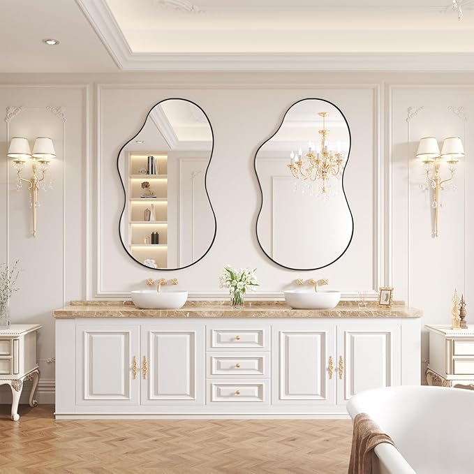 WEER Irregular Wall Mirror, 26x46 inch Black Asymmetrical Mirror Wall Mounted - Image 2
