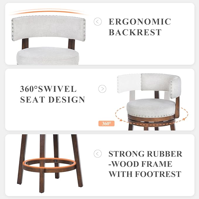 COLAMY Swivel Bar Stools Set of 4, Swivel Counter Height Barstools - Image 5