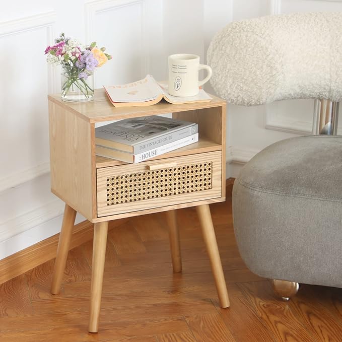 MaxSmeo Modern Nightstand Rattan Side End Table - Image 2