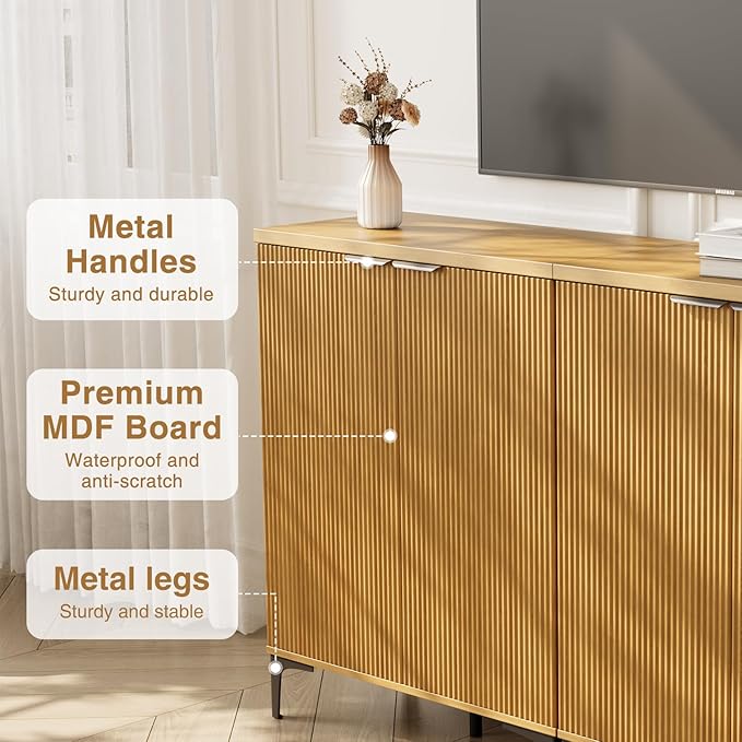 Fluted Sideboard Buffet Cabinet, 2 Doors Side Board Storage Cabinet, Buffet - Image 8