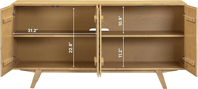 NTC Sapa Mid-Century Modern Solid Wood Sideboard – 4-Door Accent Buffet Cabinet - Image 6