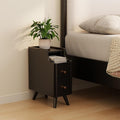 Small Nightstand with Drawers, Solid Wood Bedside Table, Narrow BlackNightstand by AQIMUELE-Solidwoodfurniture