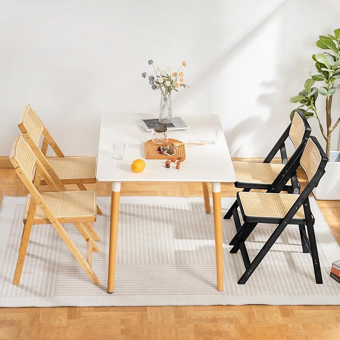 Rattan Folding Chairs, Modern Mid Century Dining Chairs Set of 2, Outdoor - Image 6