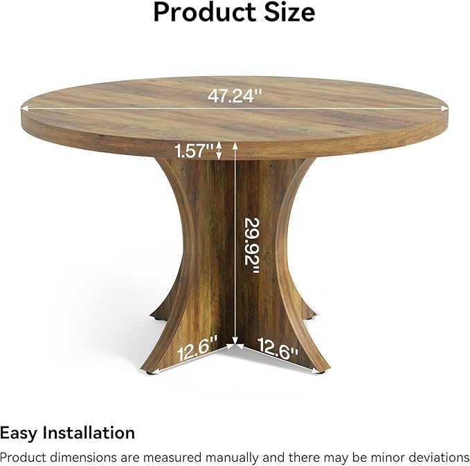 LITTLE TREE Round Dining Table for 4-6, 47.24 Inches Farmhouse Wooden Kitchen - Image 3