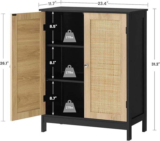 Iwell Storage Cabinet with Rattan Doors, Bathroom Storage Cabinet with - Image 3