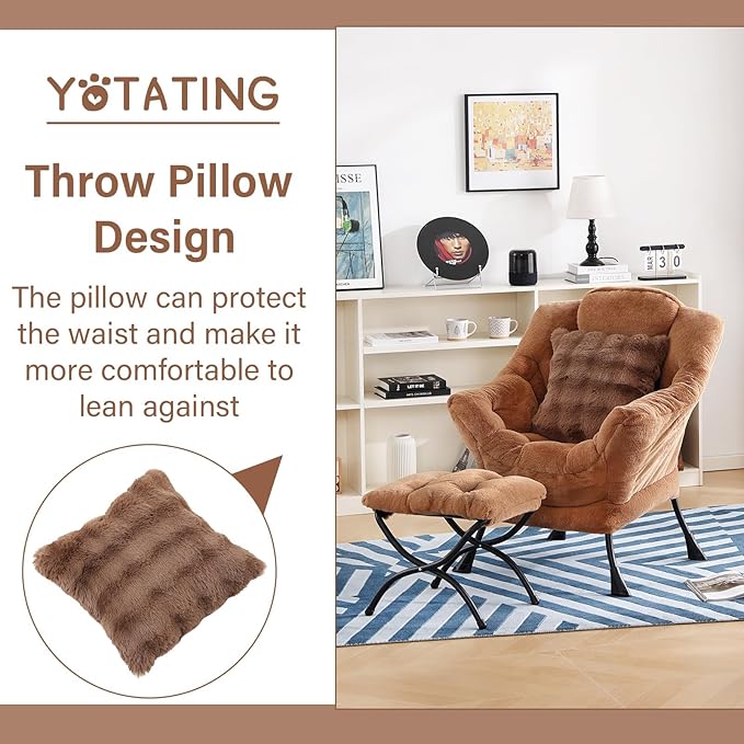 Lazy Chair with Ottoman, Comfy Reading Chair with Footstool & Throw Pillow - Image 6