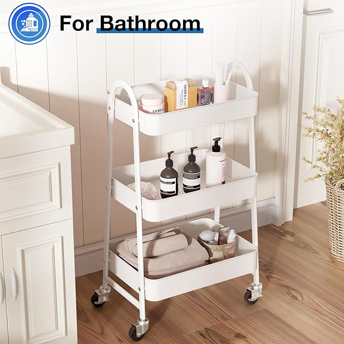OLIXIS 3 Tier Utility Rolling Cart, Metal Mobile Storage Shelf - Image 5