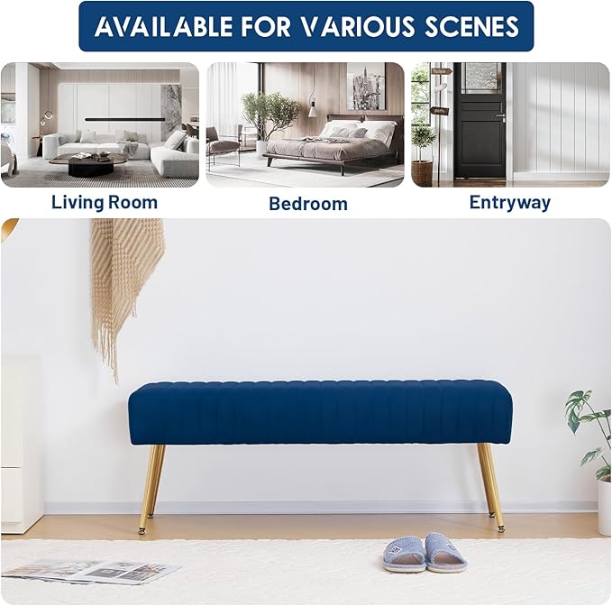 Furniliving Bedroom Bench Velvet Ottoman Bench - Image 7