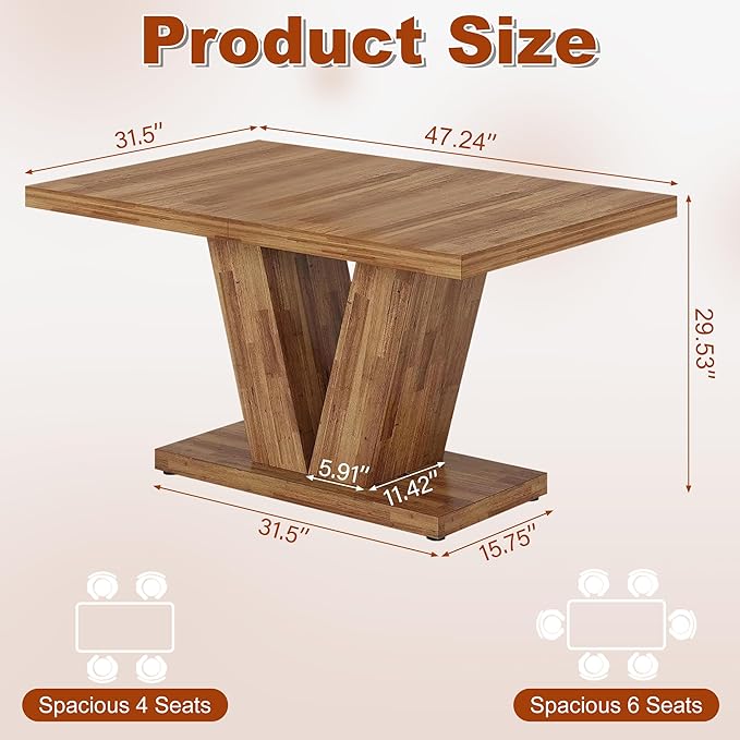 47 Inch Dining Table for 4, Farmhouse Dinner Table Wooden Kitchen Tables - Image 2