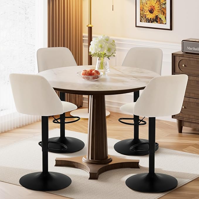 COLAMY Bar Stools Set of 1, Modern Swivel Bar Chairs, Adjustable Upholstered - Image 6