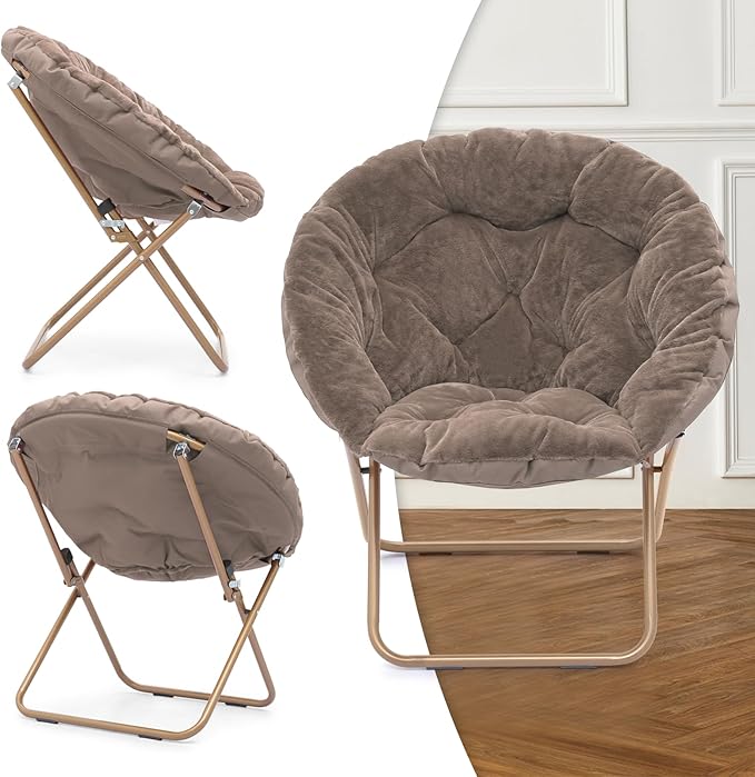 MoNiBloom Round Folding Faux Fur Saucer Chair - Image 11