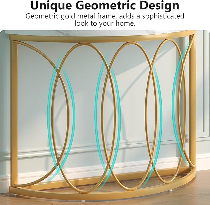 LITTLE TREE Half Moon Gold Console Table, 43 Inch Modern Faux Marble Entryway - Image 7