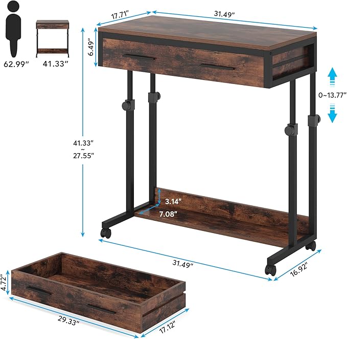 Tribesigns Portable Desk with Drawers, Mobile Laptop Desk with Wheels, Sofa - Image 2