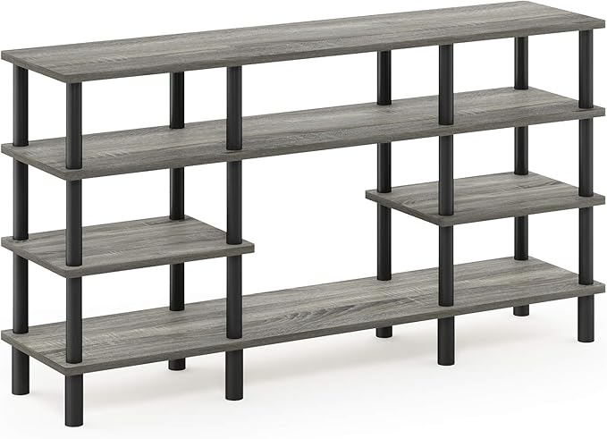 Furinno Turn-N-Tube 4-Tier Multipurpose Wide Shelf TV Stand, French Oak - Image 5