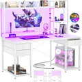 Aheaplus Desk with LED and Outlets, Gaming Desk with Hutch, 47.2'' Computer by Aheaplus