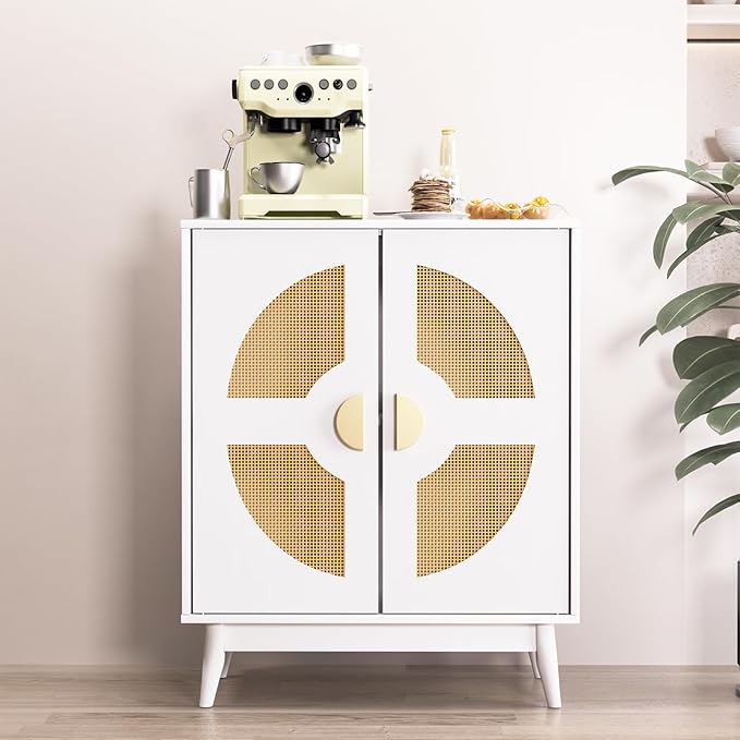 Buffet Cabinet White with Storage, Kitchen Sideboard with Doors & Shelves - Image 3
