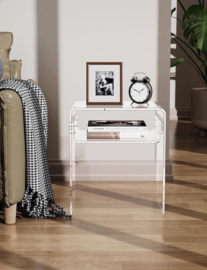 Clear Acrylic End Table 2-Tier Bedside nightstand - Image 7