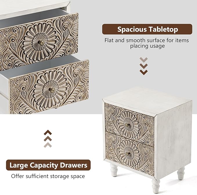 COSIEST Nightstand, Vintage Style Wood Bedside Table, Bedroom Accessories - Image 6