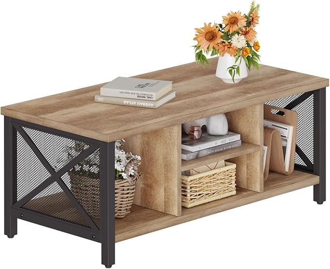 FATORRI Coffee Table for Living Room, Rustic Wood Center Table - Image 3