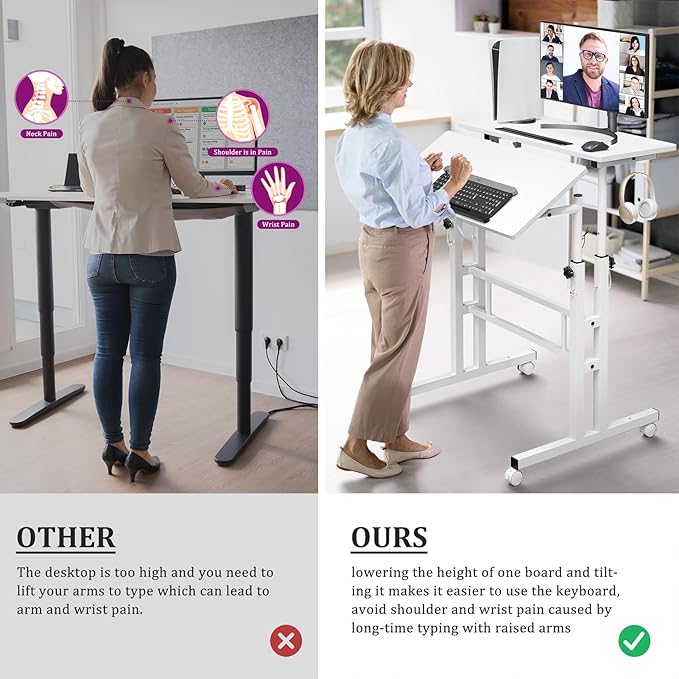 Small Standing Desk with Wheels, Mobile Stand Up Desk, Portable Standing Table - Image 3