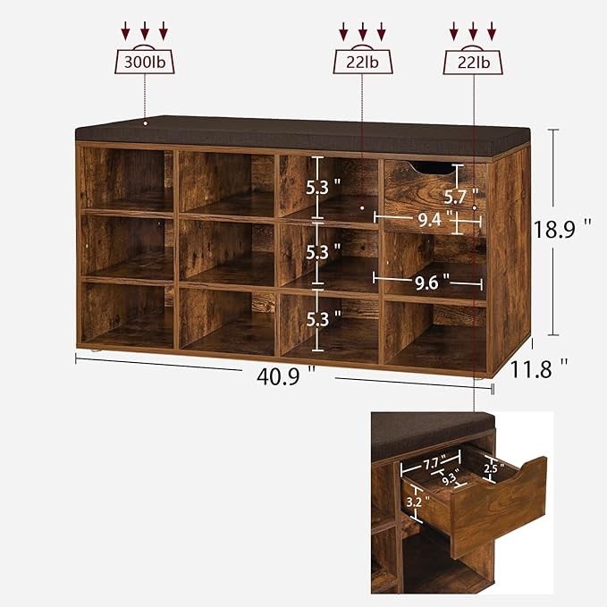 DINZI LVJ Shoe Bench, Entryway Storage Bench - Image 3