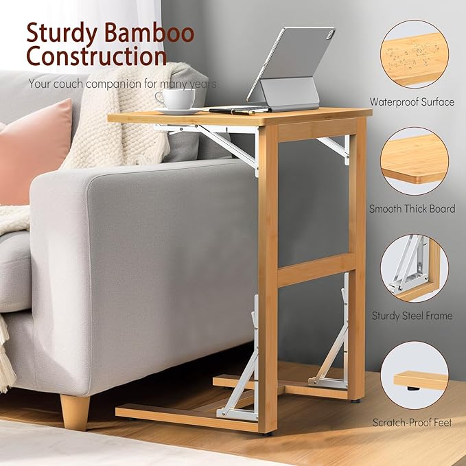 Tatub 24'' Folding TV Tray Table, Foldable C Shaped End Table Slide Under Couch - Image 6